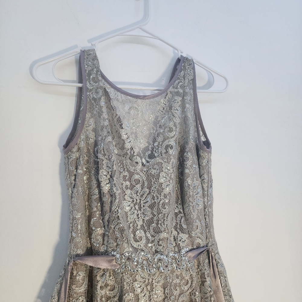 Betsy And Adam Silver Elegant Lace Dress Size 6 - Picture 3 of 7